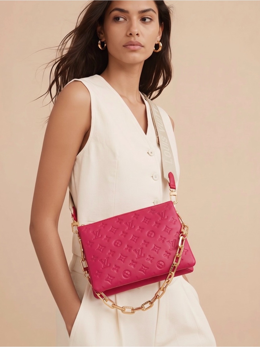 Inspired Pink Monogram Embossed Crossbody Bag